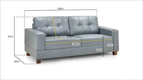 Charles Sofa Grey Fabric 3 Seater